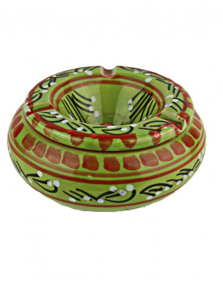 Moroccan ashtray T5, lime green with red engraved patterns