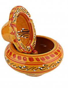 Moroccan ashtray T5, orange with lid and engraved patterns