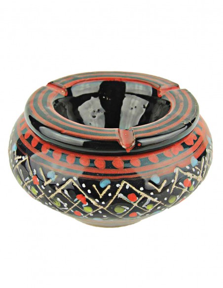 Cendrier marocain T5 noir à motifs gravés colorés
