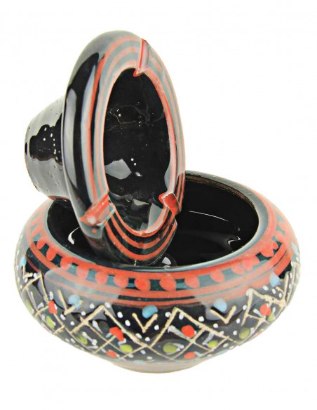 Moroccan ashtray T5, black with colourful engraved patterns