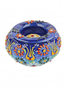 Cendrier coloré T1 bleu roi à fleurs en relief