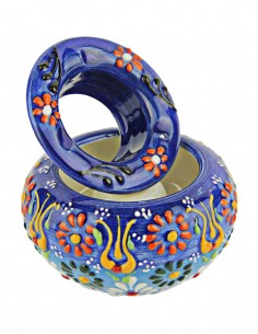 Colourful ashtray T1, royal blue with raised flowers 2