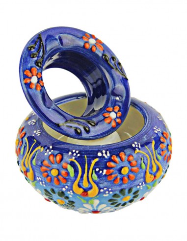 Cendrier coloré T1 bleu roi à fleurs en relief