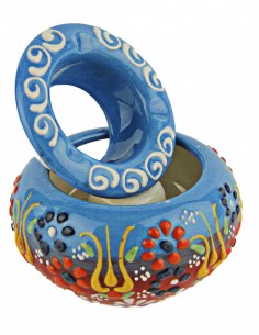 Colourful ashtray T1, sky blue with raised flowers 2