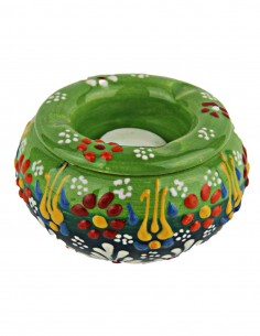 Cendrier coloré T1 vert à fleurs en relief