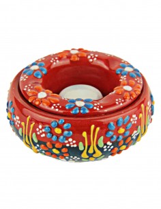 Colourful ashtray T1, red with raised flowers