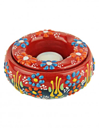 Colourful ashtray T1, red with raised flowers