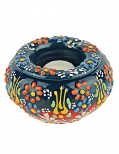 Cendrier coloré T1 bleu marine à fleurs en relief