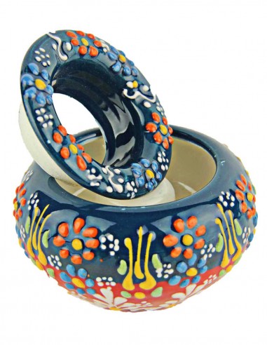 Cendrier coloré T1 bleu marine à fleurs en relief