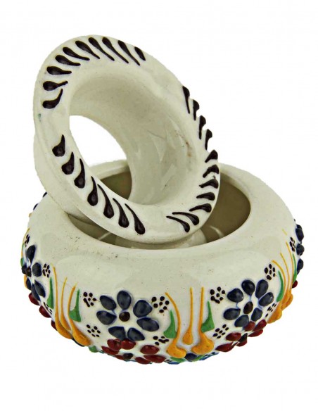 Colourful ashtray T1, white with raised navy flowers