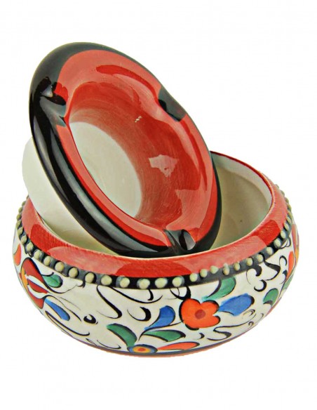 Colourful ashtray T2, red with floral pattern