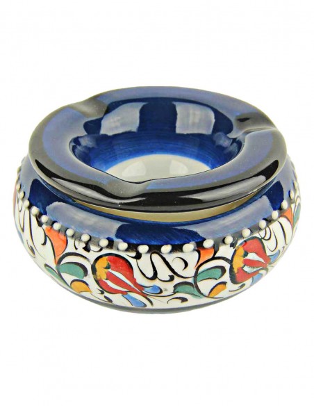 Colourful ashtray T2, royal blue with floral pattern