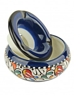 Colourful ashtray T2, royal blue with floral pattern 2