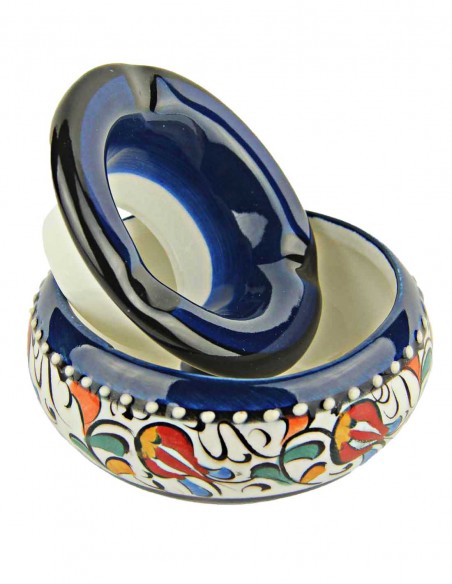 Cendrier coloré T2 bleu roi à décor floral