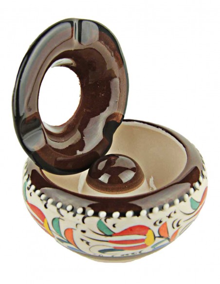 Colourful ashtray T2, brown with floral pattern