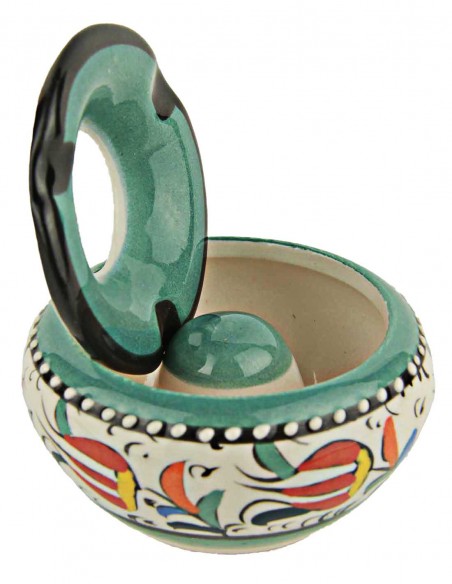 Colourful ashtray T2, mint green with floral pattern