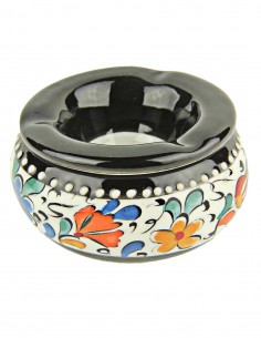 Colourful ashtray T2, black with floral pattern