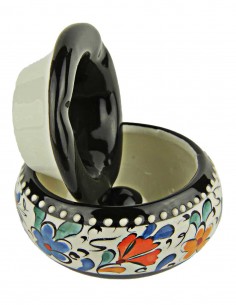 Colourful ashtray T2, black with floral pattern 2