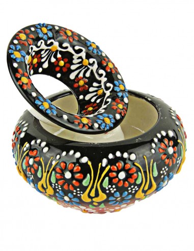 Colourful ashtray T3, black with raised flowers