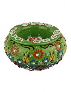 Cendrier coloré T3 vert à fleurs et volutes en relief