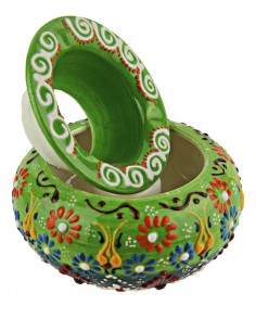 Cendrier coloré T3 vert à fleurs et volutes en relief 2