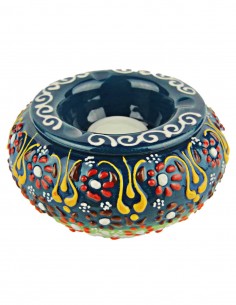 Colourful ashtray T3, petrol blue with raised flowers
