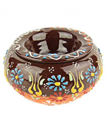 Colourful ashtray T3, brown with raised flowers