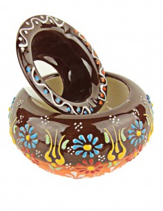 Colourful ashtray T3, brown with raised flowers 2