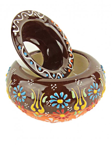 Colourful ashtray T3, brown with raised flowers