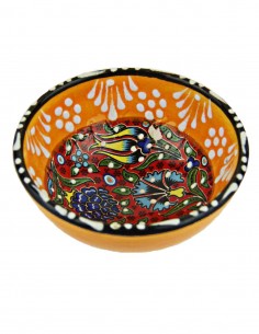 Turkish orange bowl with raised flowers, 3.25 in