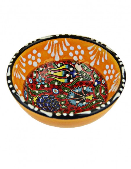 Bol turc orange à fleurs en relief, 3,25 po