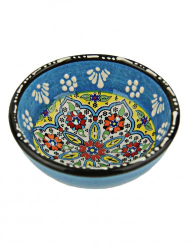 Turkish sky blue bowl with raised flowers, 3.25 in