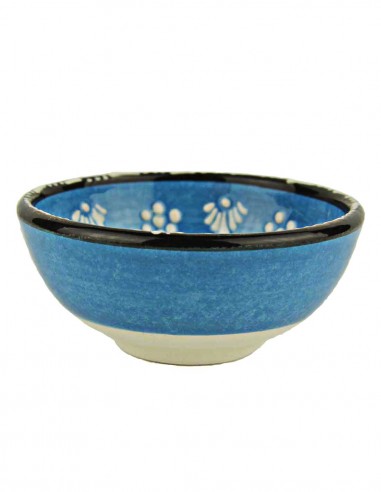 Turkish sky blue bowl with raised flowers, 3.25 in