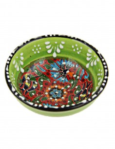 Turkish lime green bowl with raised flowers, 3.25 in