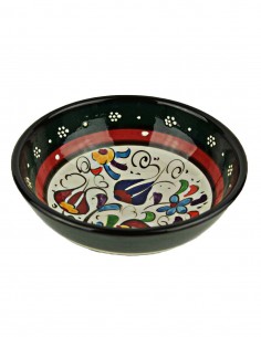 Turkish dark green and red tulip bowl, 4.75 in