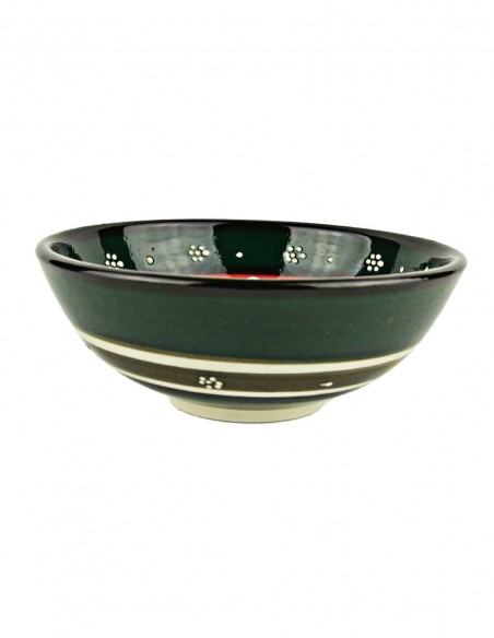 Turkish dark green and red tulip bowl, 4.75 in