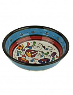 Turkish sky blue and red tulip bowl, 4.75 in