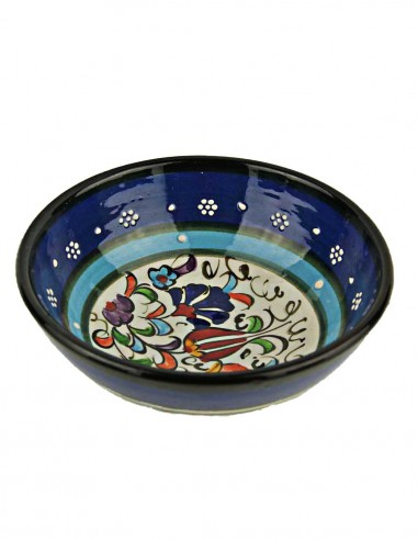 Turkish navy blue and sky blue tulip bowl, 4.75 in