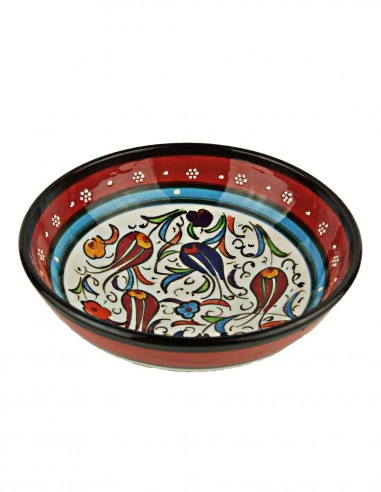 Turkish red and sky blue tulip bowl, 6.25 in