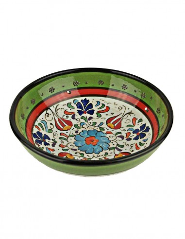 Bol turc vert à tulipes et fleurs bleues, 6,25 po