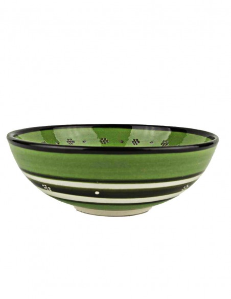 Turkish green bowl, tulips and blue flowers, 6.25 in
