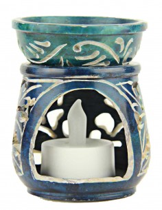 Blue and turquoise fragrance diffuser with engraved scrolls