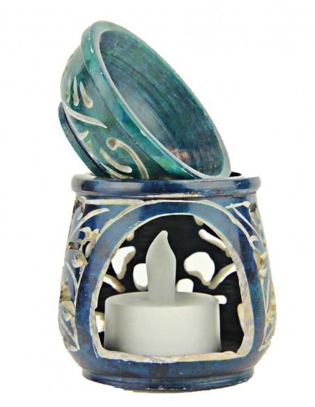 Blue and turquoise fragrance diffuser with engraved scrolls