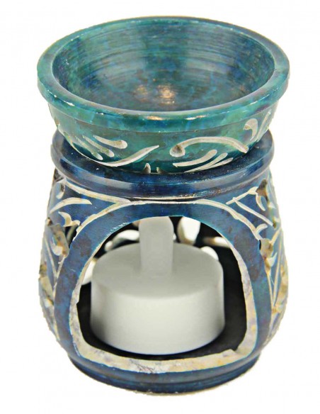 Blue and turquoise fragrance diffuser with engraved scrolls