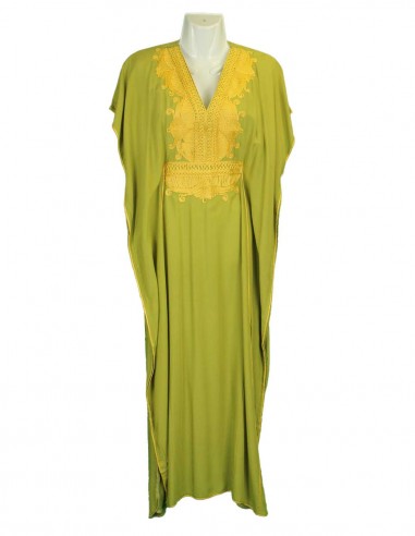 Women's olive green djellaba with yellow...