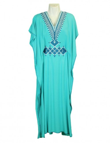 Djellaba pour femme turquoise à broderie bleue...