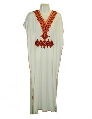 Women's off-white djellaba with orange embroidery