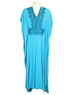 Women's sky blue djellaba with wavy blue embroidery