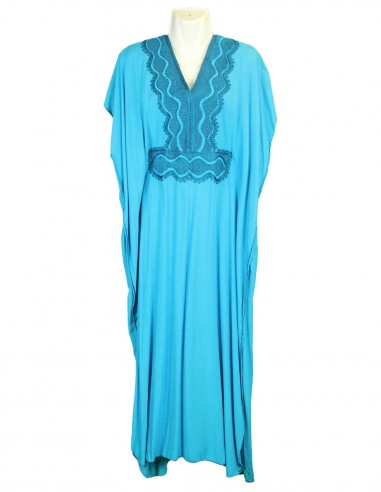 Women's sky blue djellaba with wavy blue...