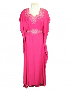 Djellaba pour femme fuchsia à broderie argentée